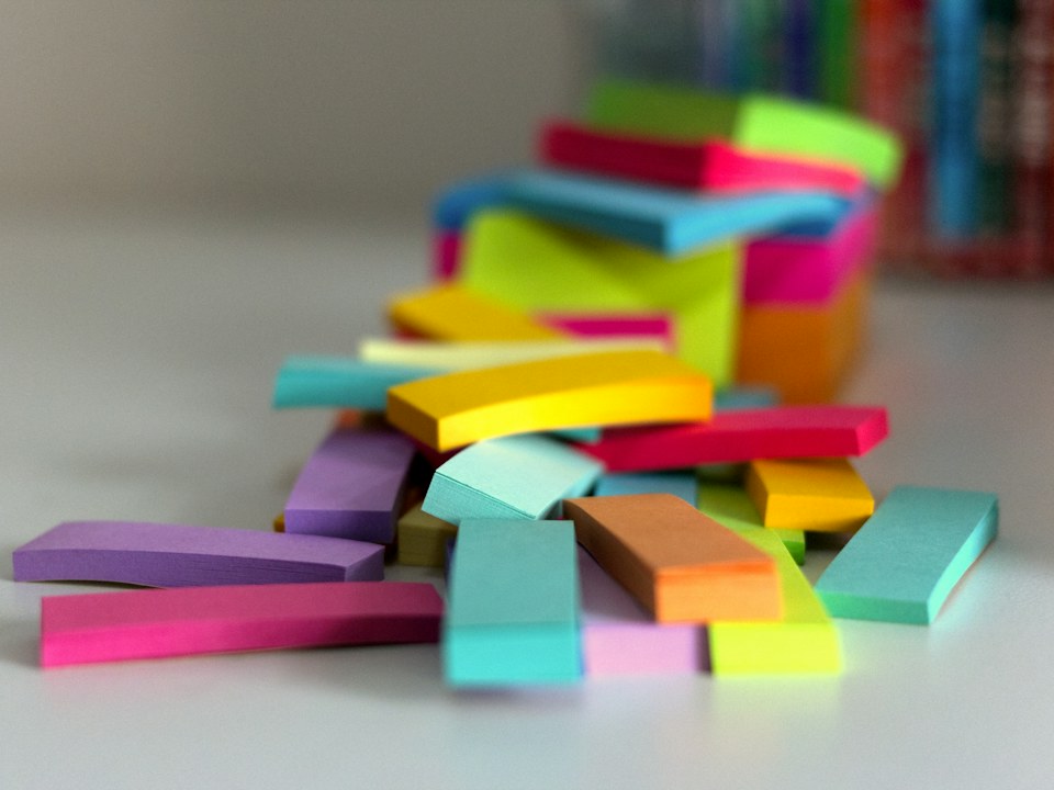 A pile of coloured wooden blocks on a table